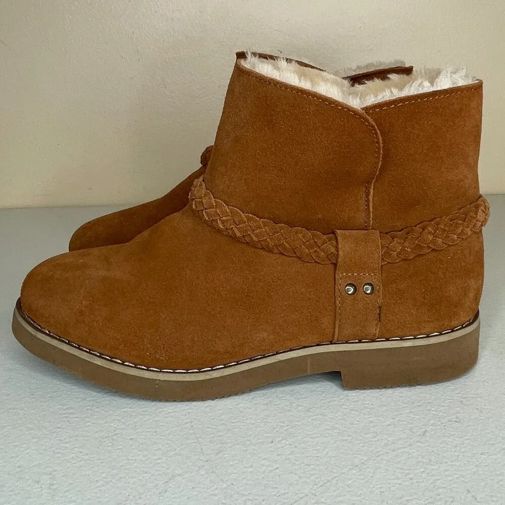 Macy's Style & Co Kaii Tan Suede Leather Faux Fur Booties Women's Size 9